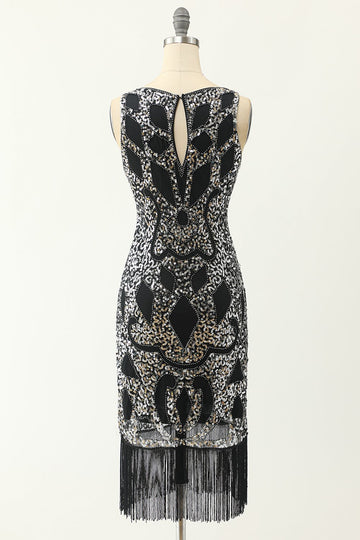 Scoop Neck Noir Argent 1920 Robe